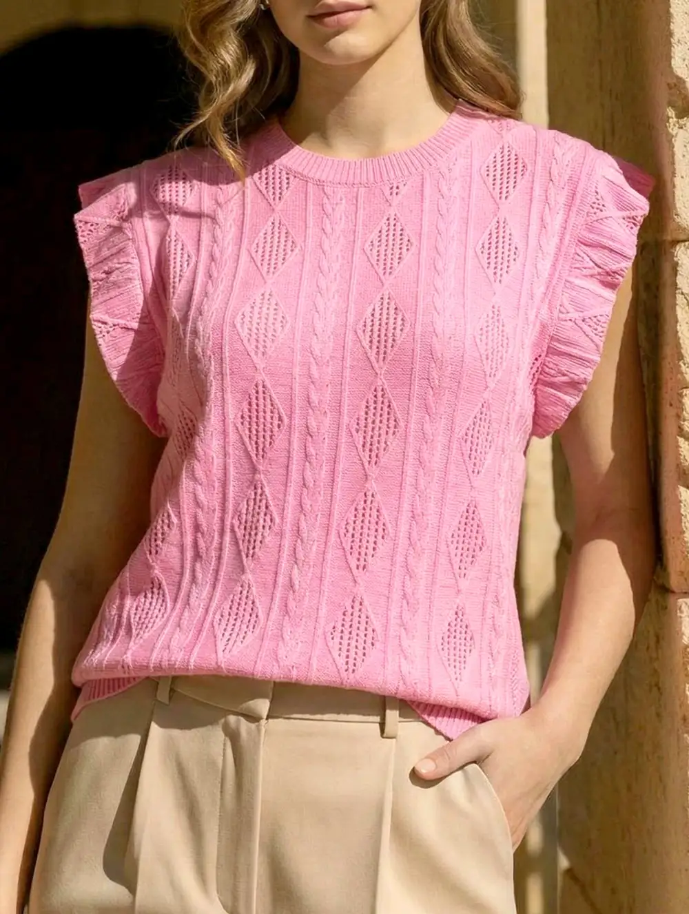 Jacquard Crew Neck Loose Tee