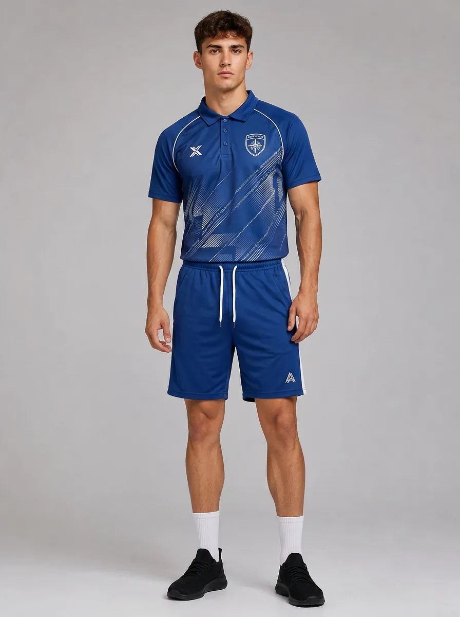 Men's Sporty Geometric Graphic Printed Polo Shirt and Shorts Set