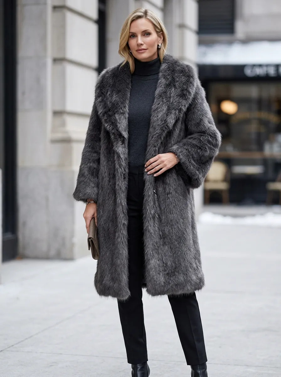 Layering Longline Faux Fur Coat