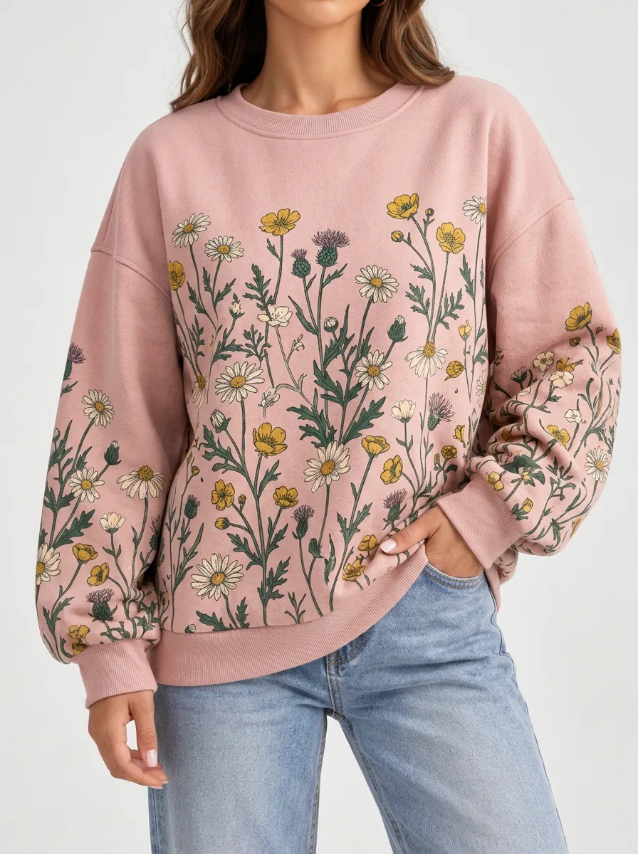 Women's Wildflower Design Printed Pullover