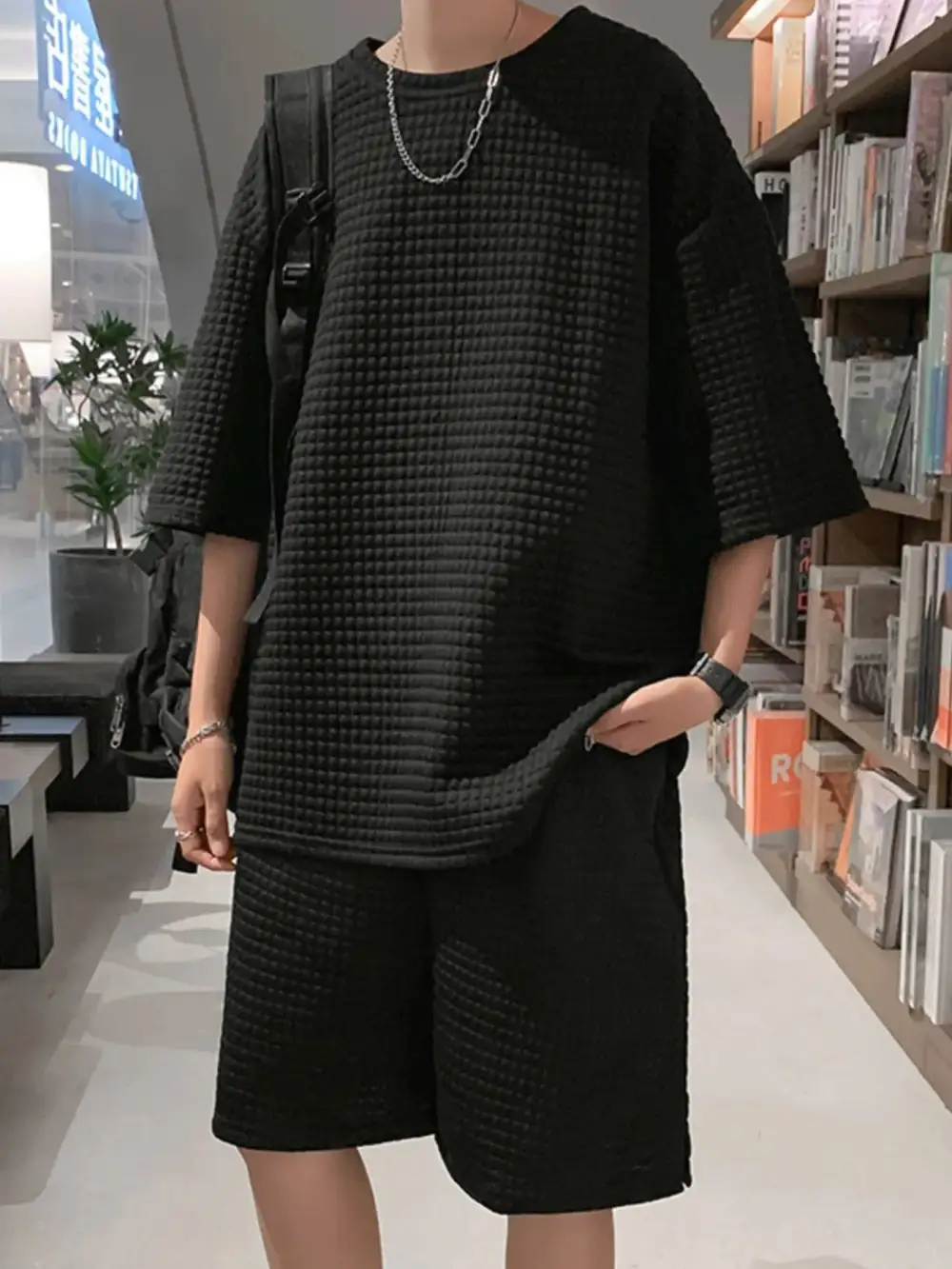 Short Sleeve Textured T-Shirt And Shorts Set