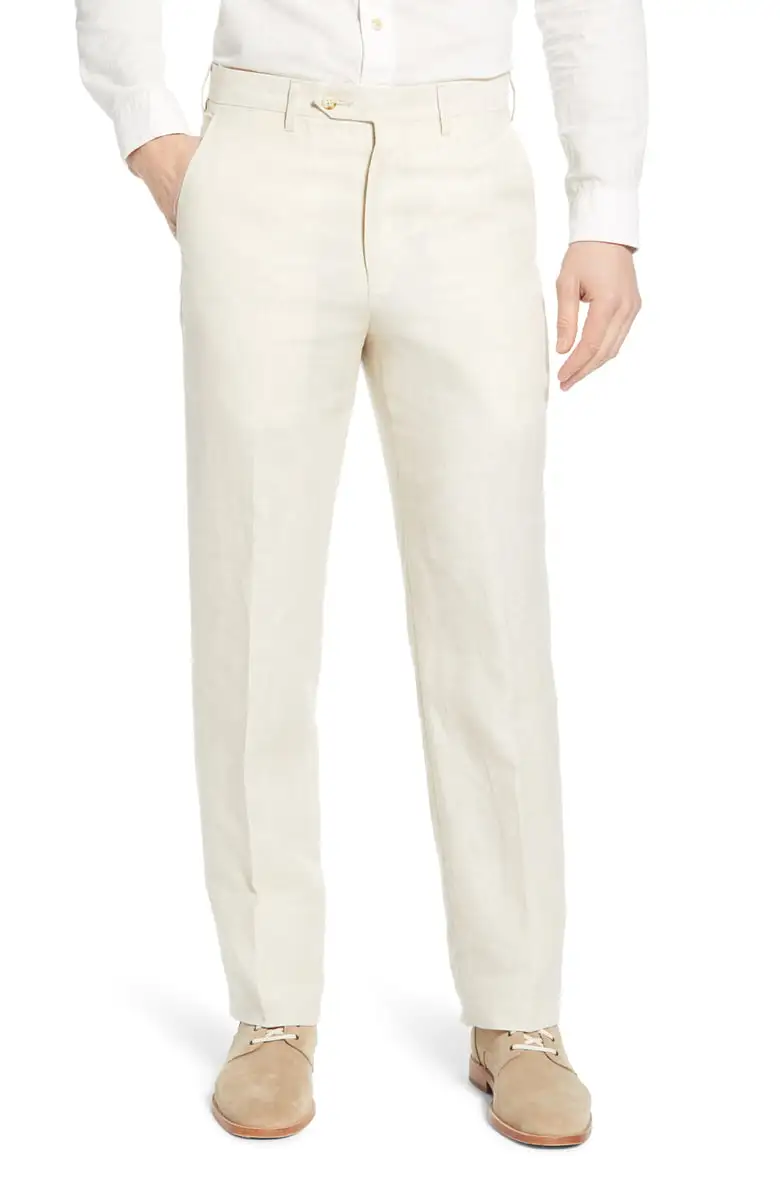 Linen Flat Front Regular Rise Traditional Fit Trousers