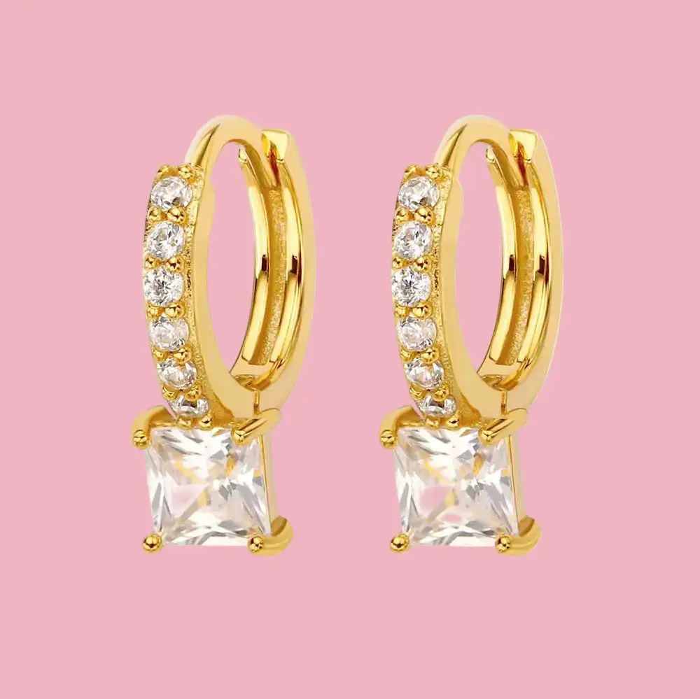 Square Stone Huggie Earrings