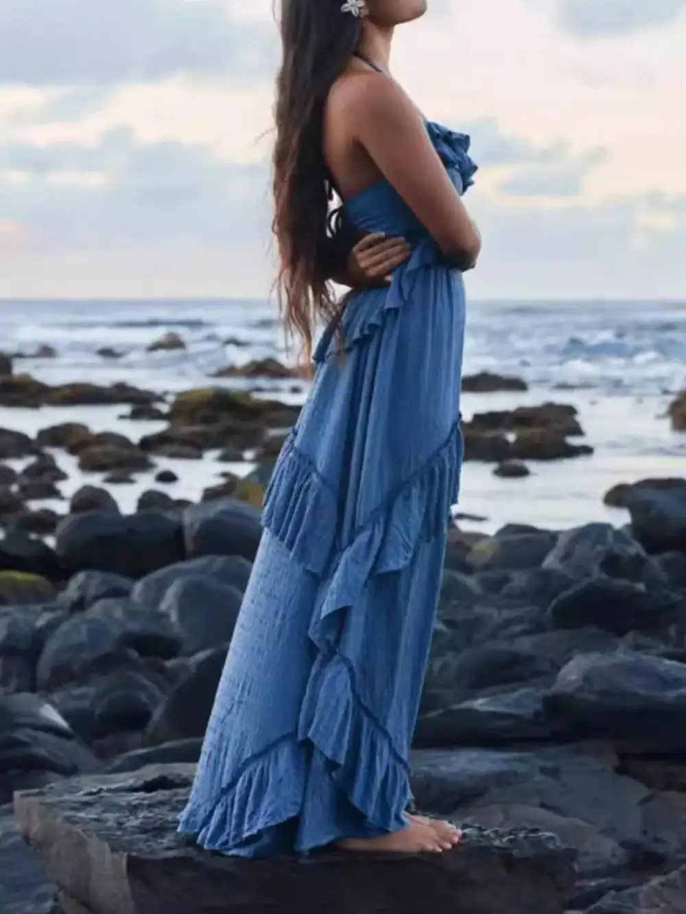 Halter Ruffled Maxi Dress