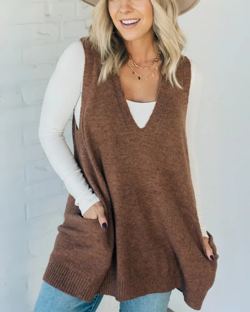 Women's Cozy Knit Vest With A Line Jacket