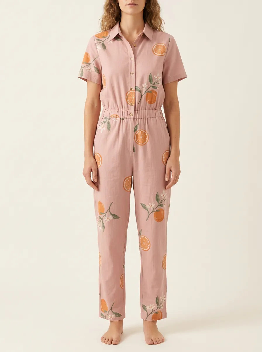 Women's Graphic Relaxed-Fit Short-Sleeve Jumpsuit