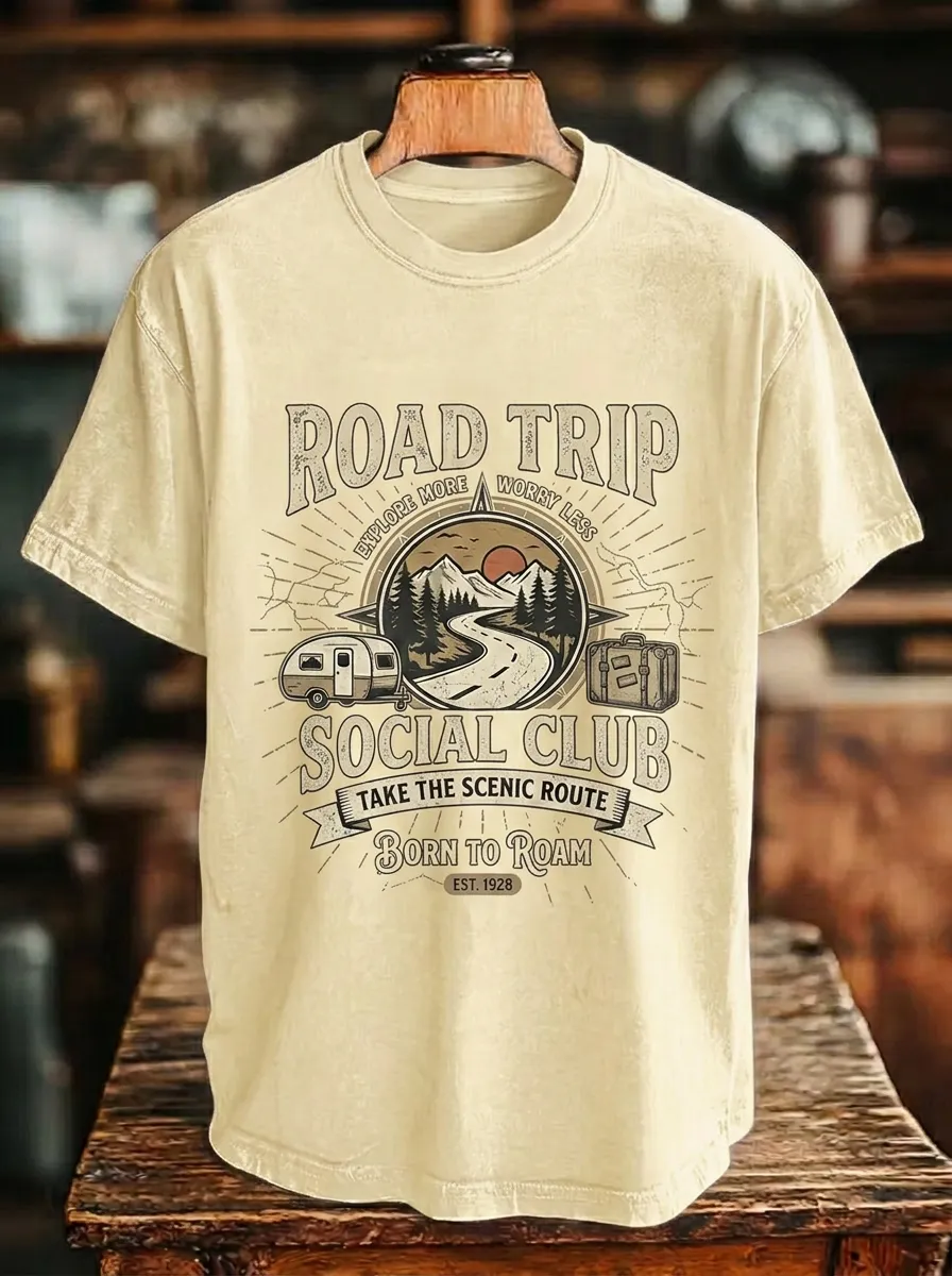Unisex Road Trip Camper Mountain Printed T-shirt