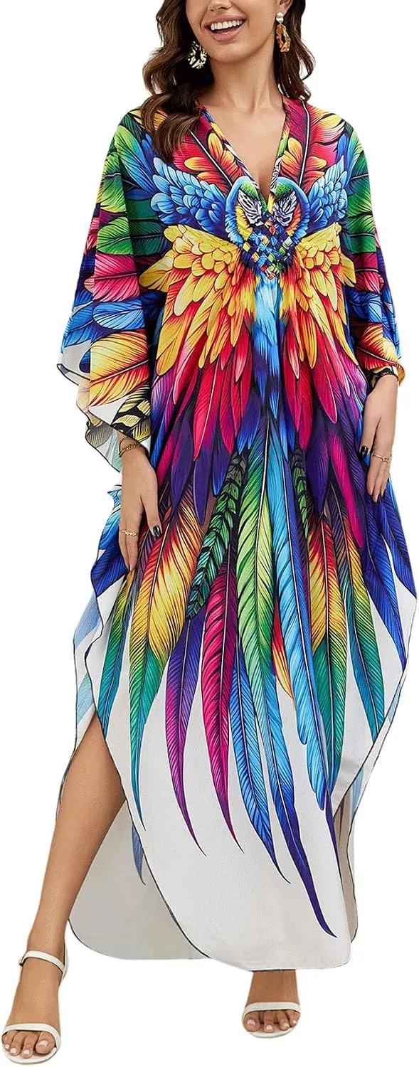 KECVOT Kaftan Dresses for Women Plus Size Batwing Sleeve Caftans Long Bathing Suit Cover Up Maxi Beach Dress Loungewear