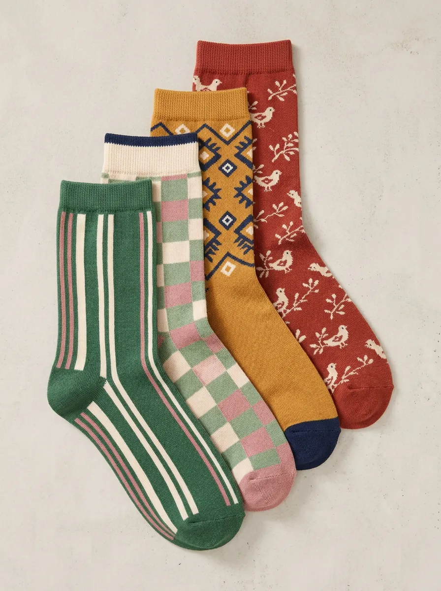 Daily Geometric Floral Design Women's Four Pair Socks