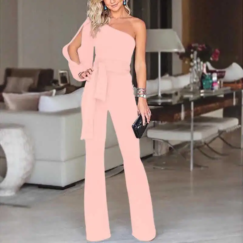 Sleek Texture One-Shoulder Ribbed Seamless Jumpsuit