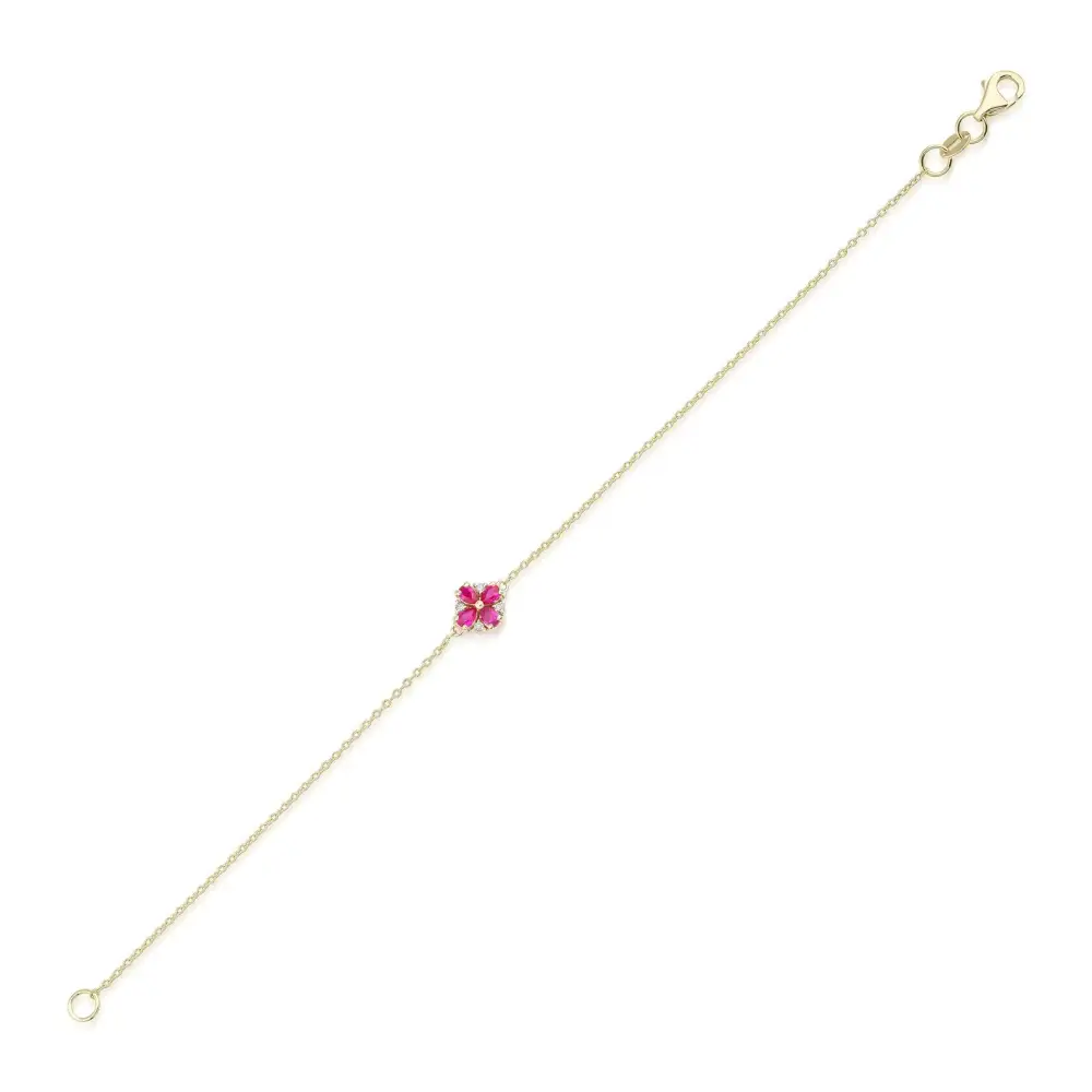 Gold Diamond and Pear Shape Ruby Bracelet