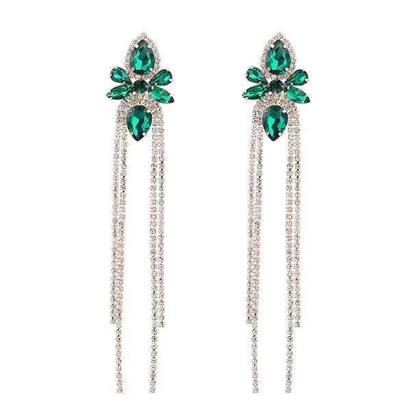 Rhinestone Floral Tassel Earrings