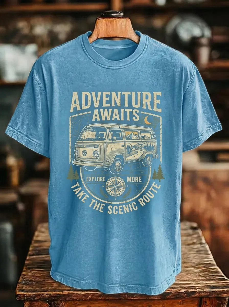 Unisex Adventure Lover Camper Van Compass Printed T-shirt