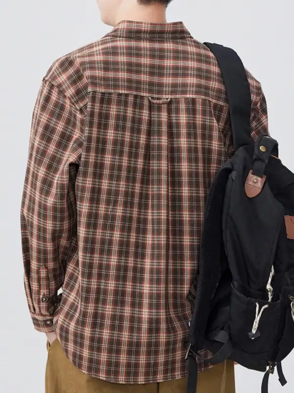 Pocket Detail Plaid Long Sleeve Shirt