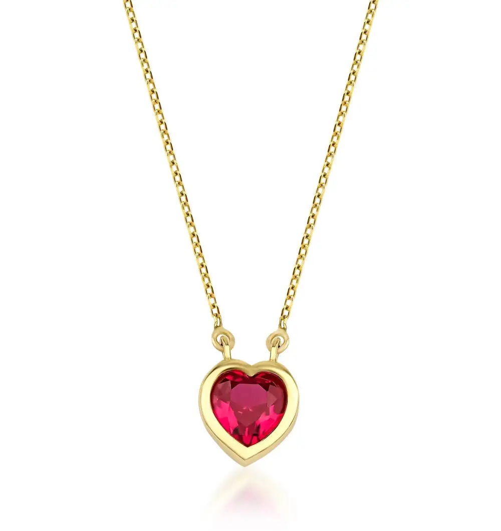 Heart Shape Solitaire Ruby Necklace