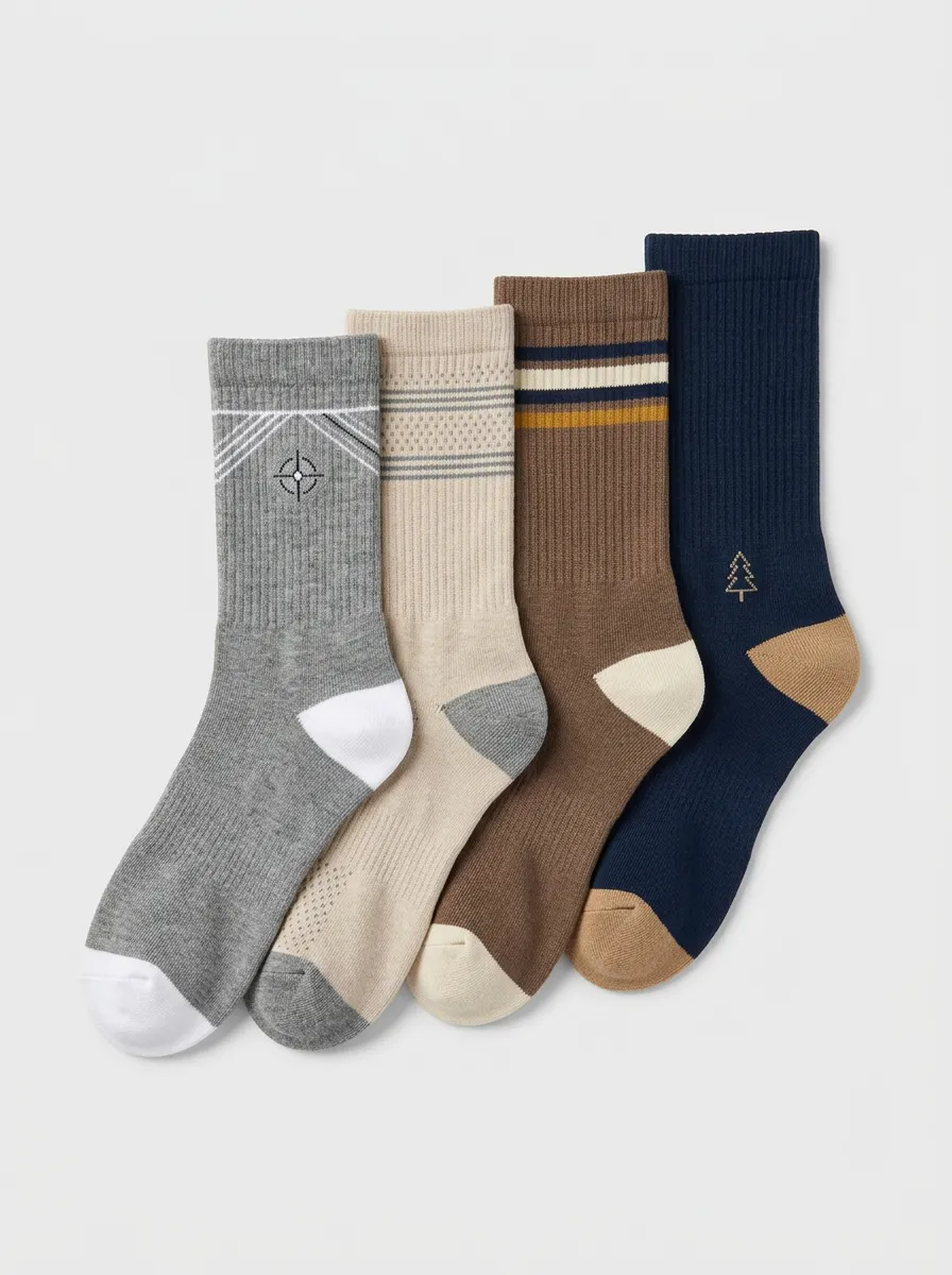 Casual Compass Graphic Printed Outdoor Look Men's Four Pair Socks