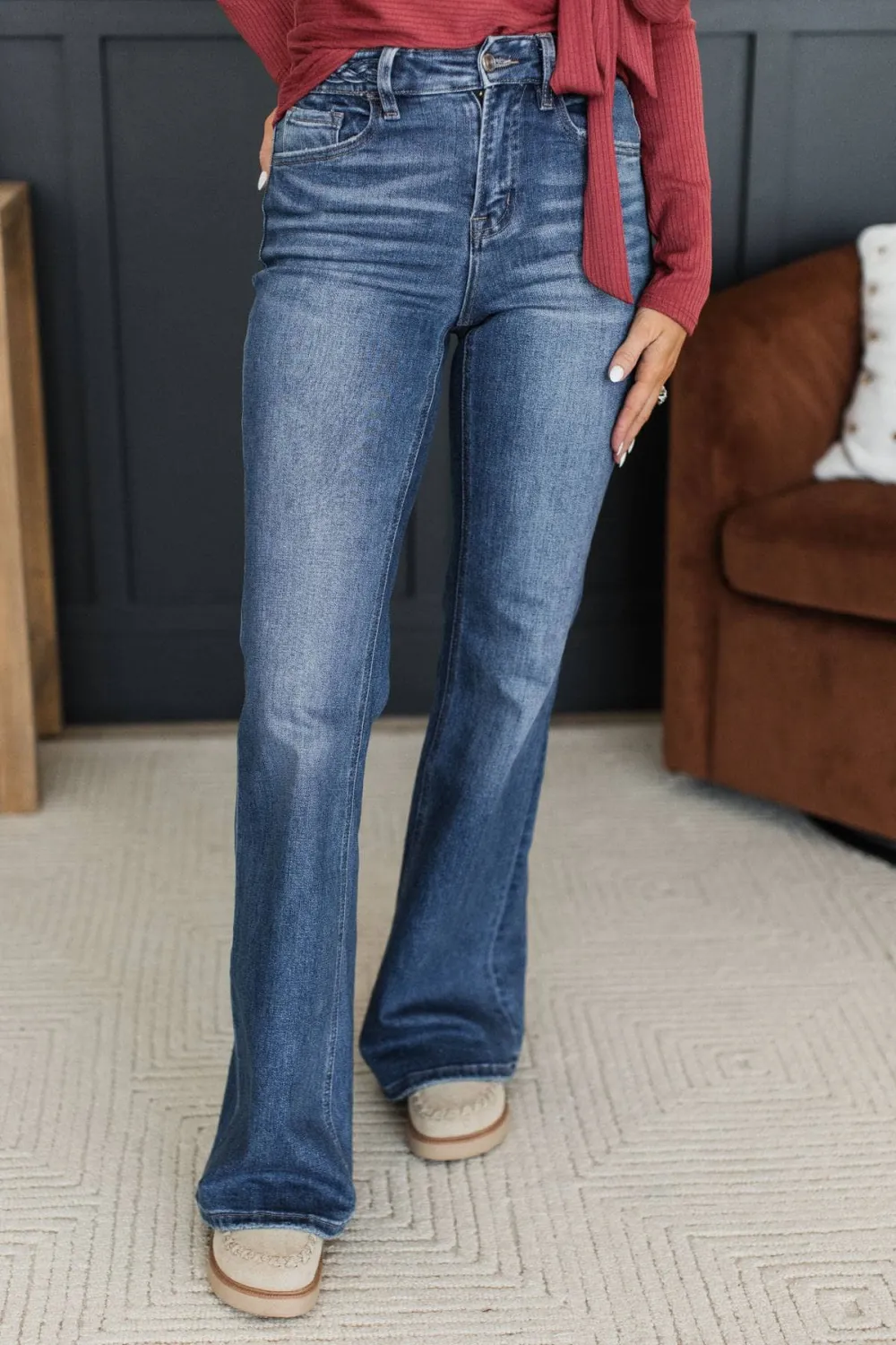 High-Rise Braided Waist Flare Clean Finish Jeans