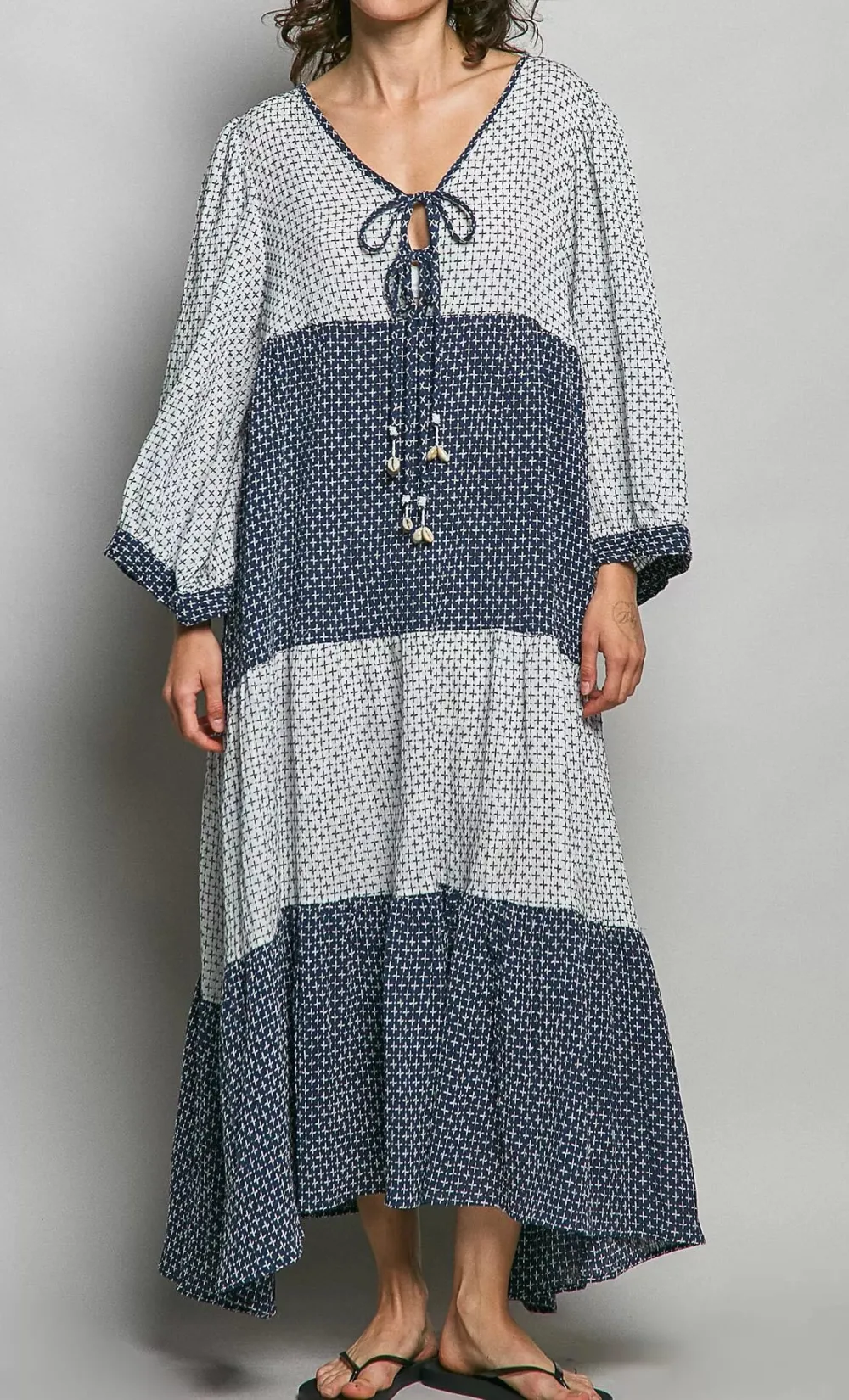 Tiered Boho Two Tone Maxi Dress
