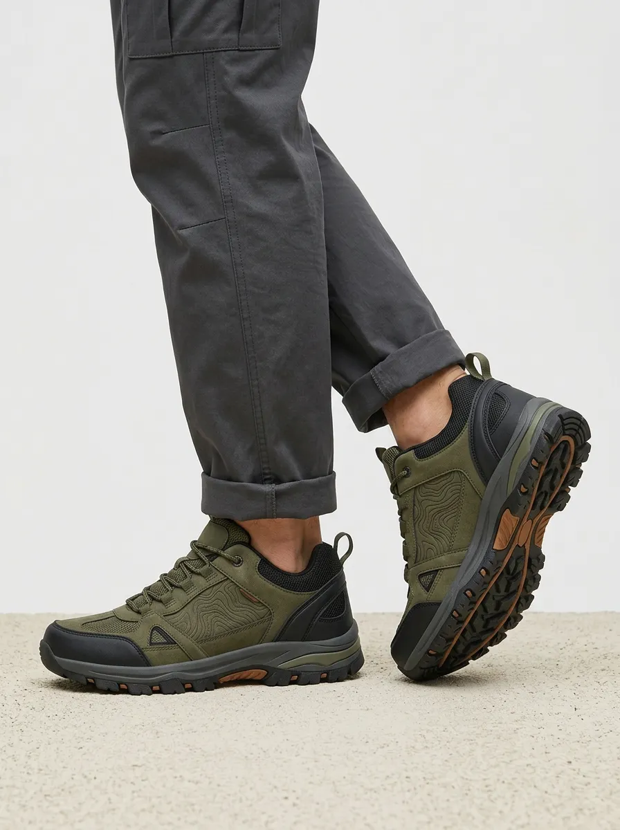 Men's Distinctive Hiking Enthusiast Topographic Map Printed Outdoor Shoes