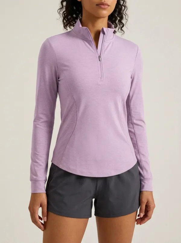 Women's Athletic Pink Solid Color Quarter Zip Pullover Shirt
