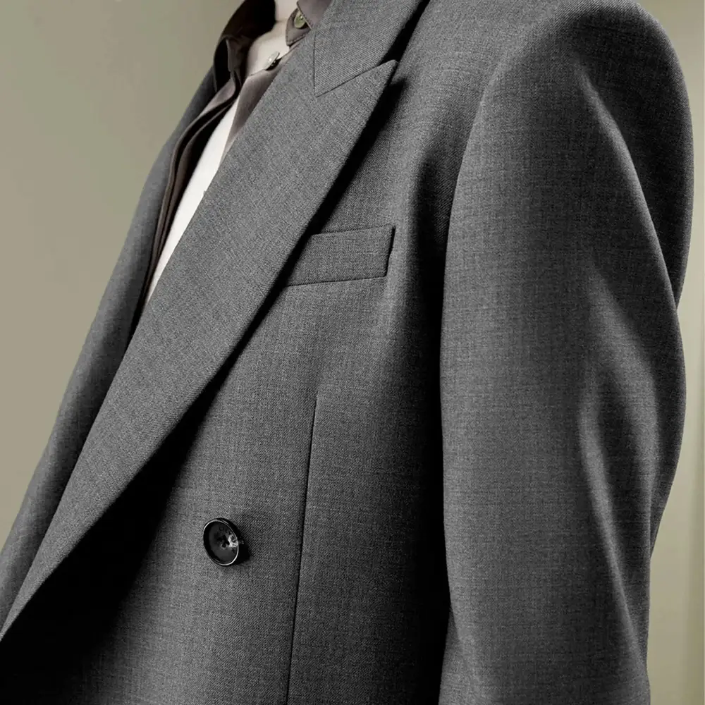 Wool Silk Double Breasted Blazer