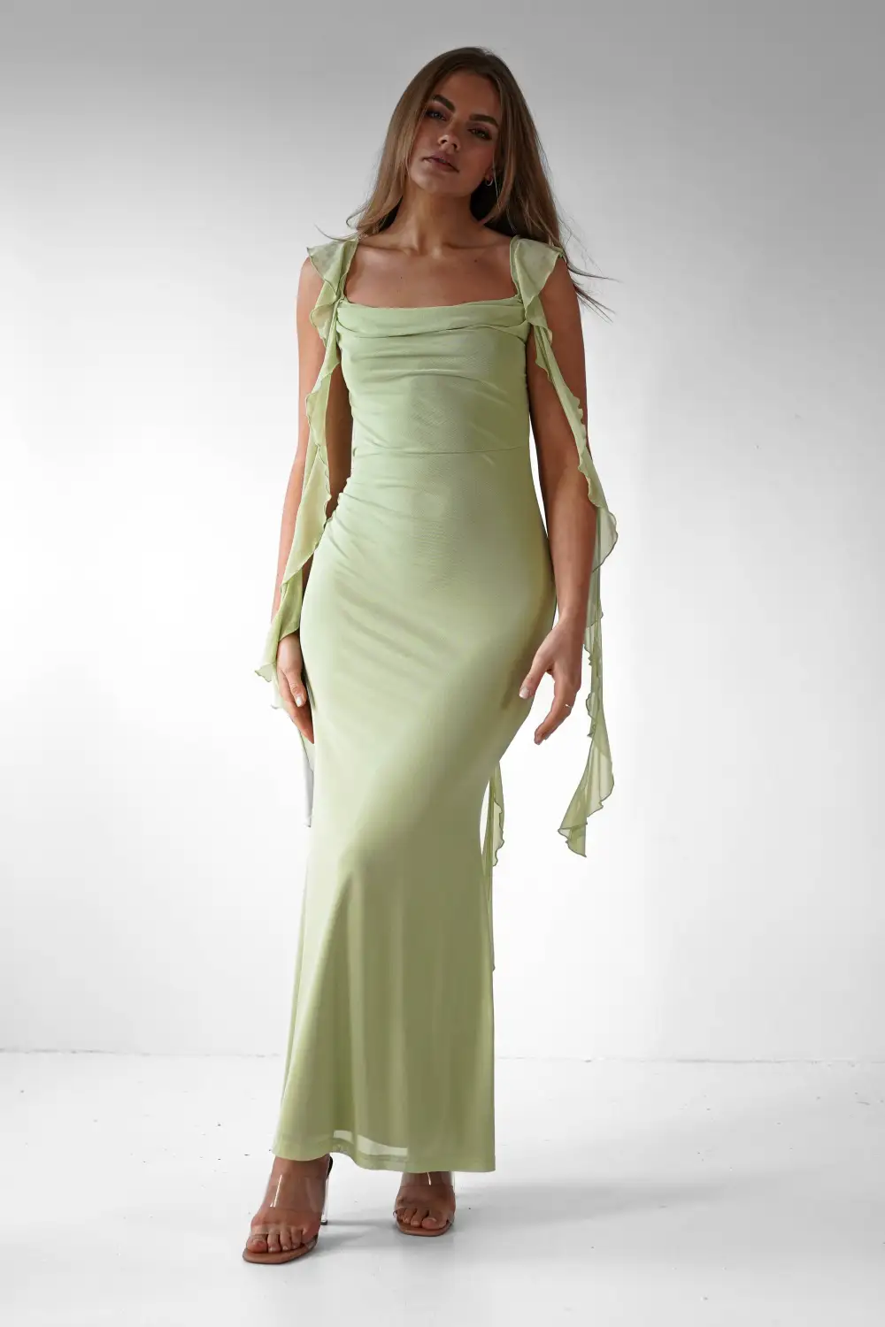  Ruffle Maxi Evening Dress