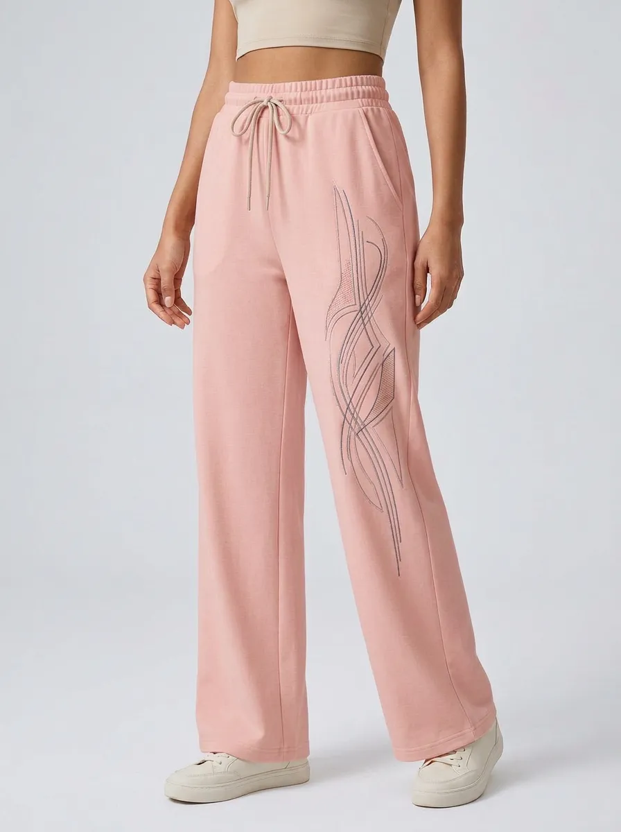 Women's Off-White Drawstring Waist Wide-Leg Sweatpants