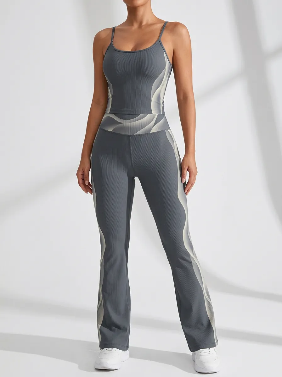Wave Ribbed Textured Flare Active Set