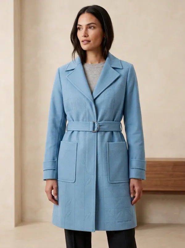 Leaf Quilted Pattern Printed Trench Coat