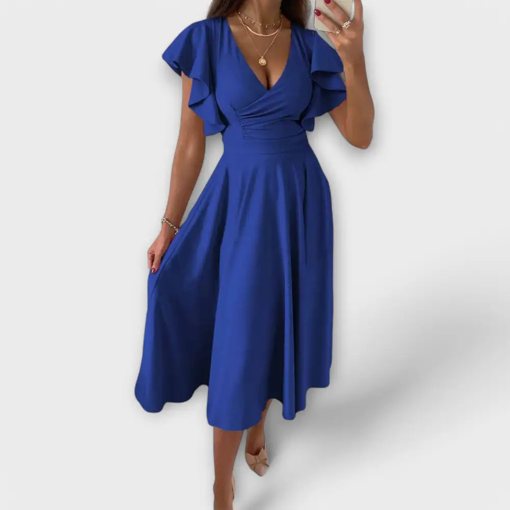 V-Neck Flowing Relaxed Casual Dress