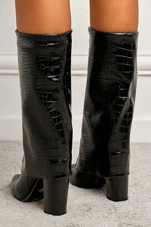 Stone Pattern Layered Design Pointed-Toe Boots
