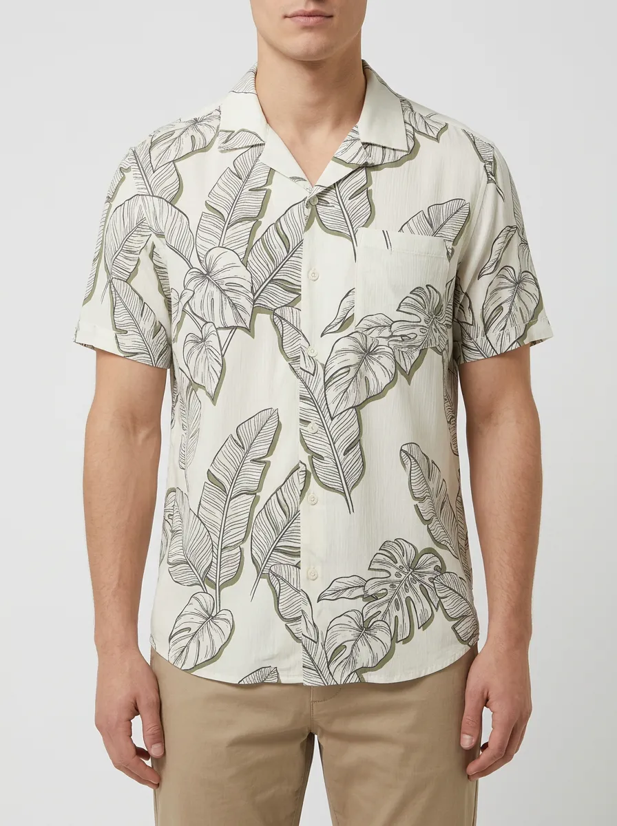Men's Tropical Summer Botanical Leaf Printed Shirt