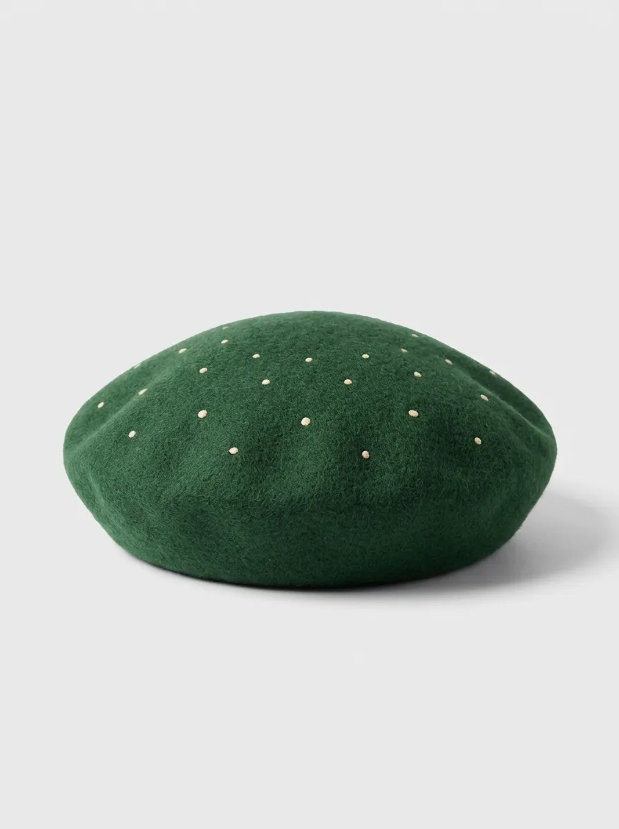 Unisex Green Polka Dot Printed Beret