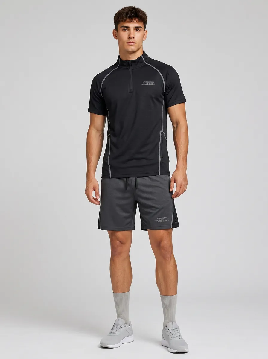 Men's Athletic Sports Gym Performance Printed Short Sleeve Set