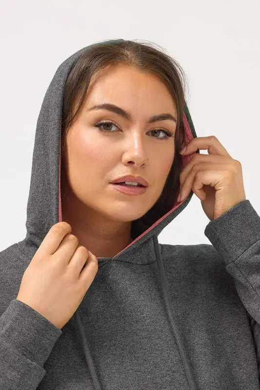 Grey Contrast Lining Hoodie