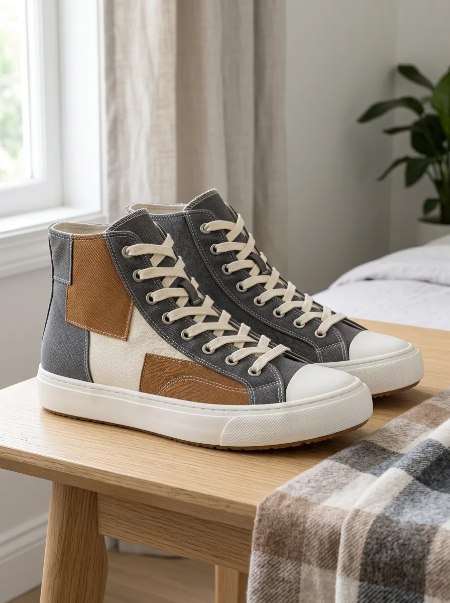 Men's Classic Casual Patchwork Patterned Canvas Shoes