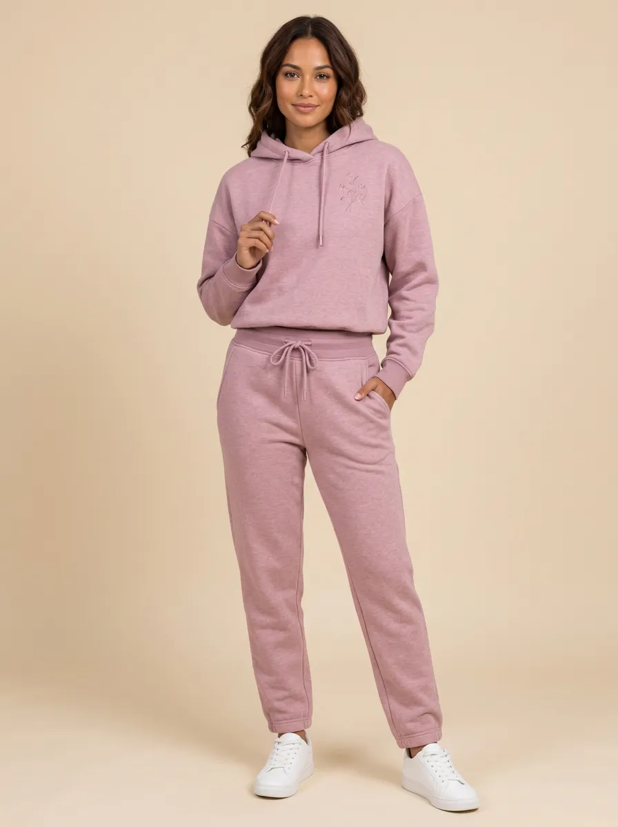 Women's Dusty Rose Solid Hoodie & Pants Set