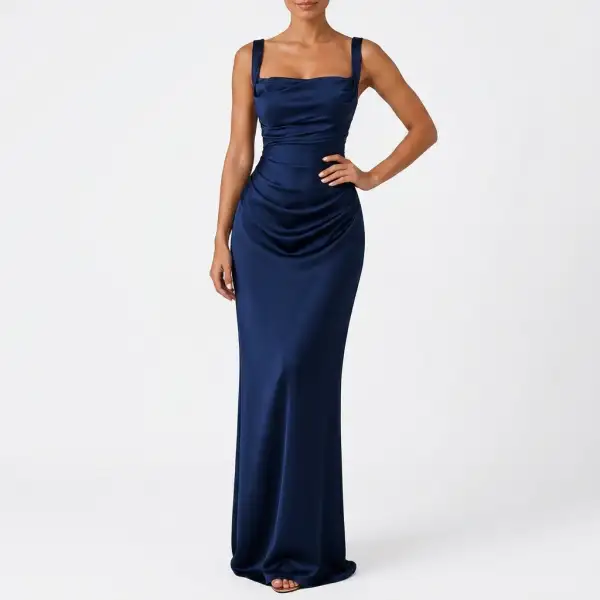 Satin Draped Ruched Maxi Dress