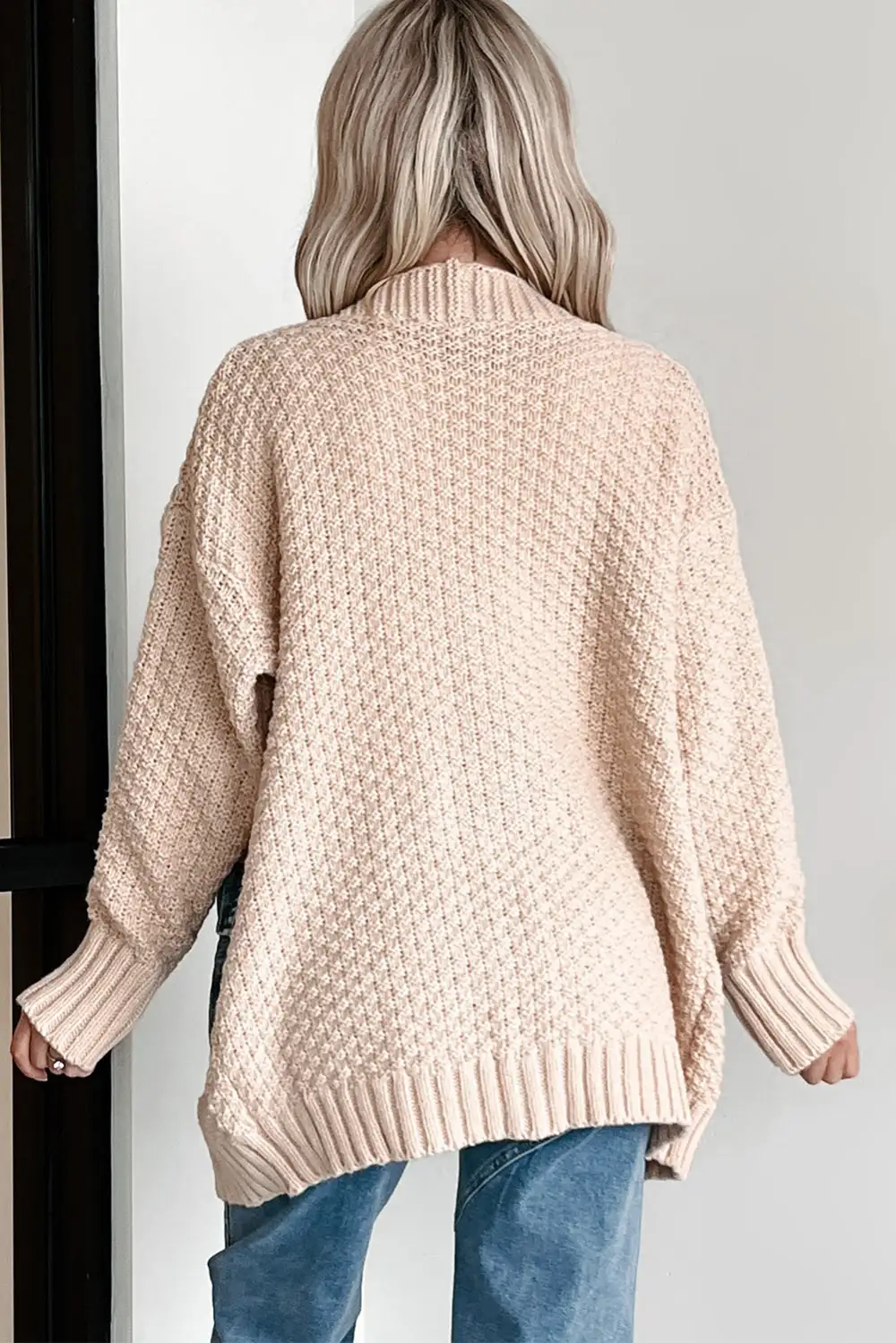 Pocketed Open Front Patchwork Cardigan