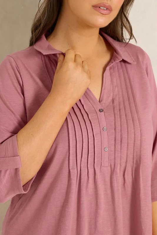 Pink Cotton Henley Top detail 3