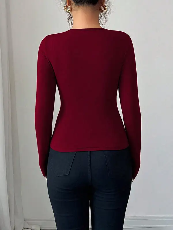Long Sleeve Slim Fit Panel Detail Asymmetric Collar T-Shirt