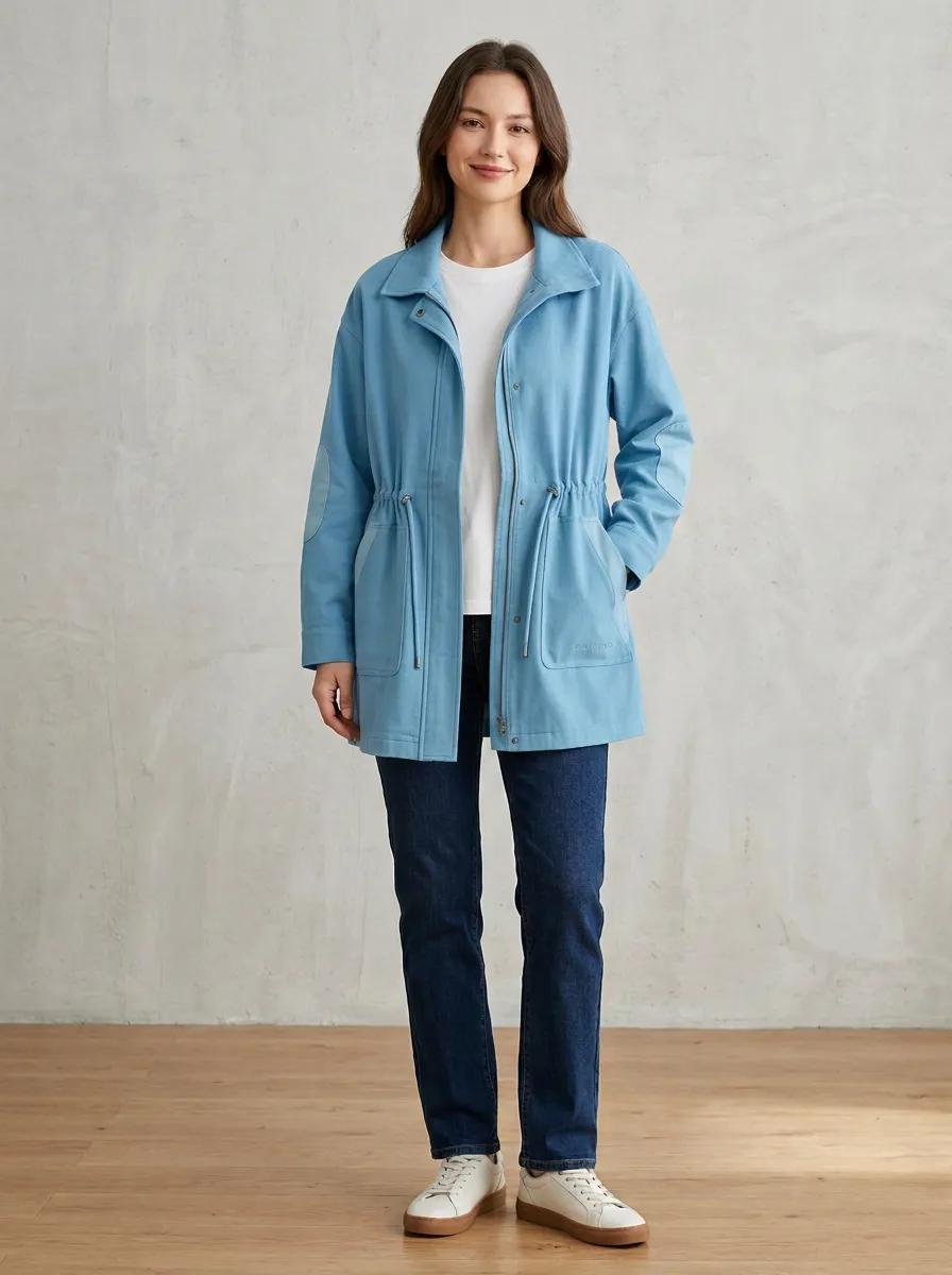 Front Pockets Casual Outdoor Drawstring Waist Utility Jacket