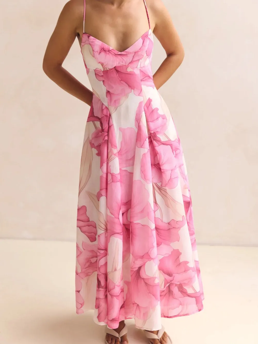 Simple Print Spaghetti Strap Midi Dress