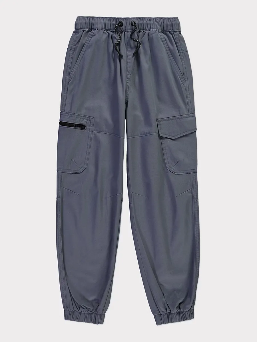 Blue Woven Cargo Trousers