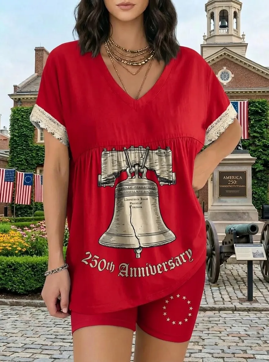Women's USA Patriotic Liberty Bell 250th Anniversary Printed Set