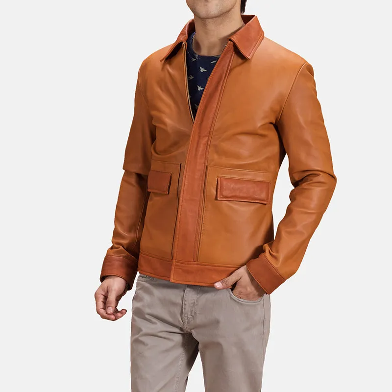 Men's Tonal Detail Leather Jacket