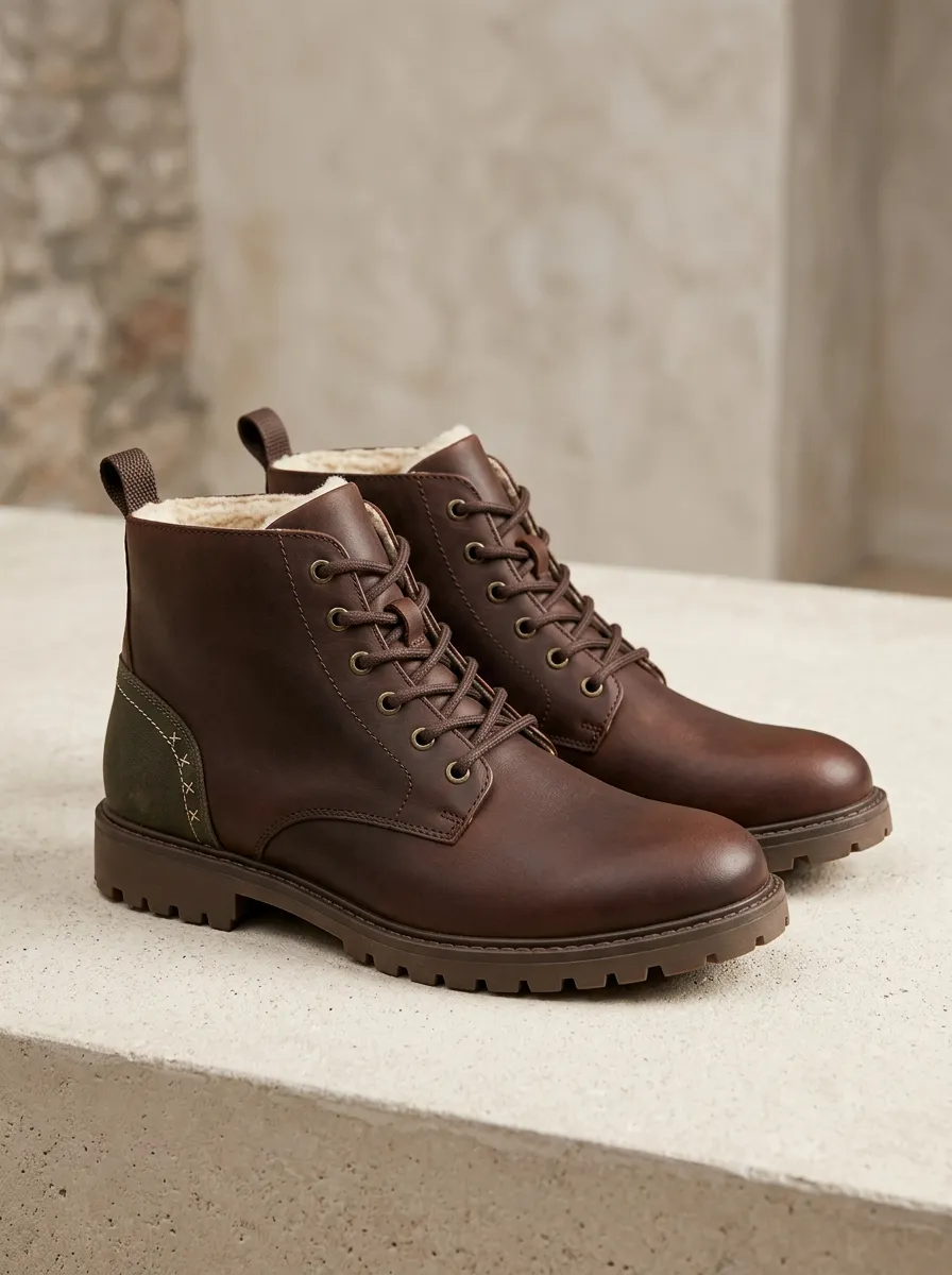 Active Leather Look Faux Fur Lined Edit Unisex Warm Boots