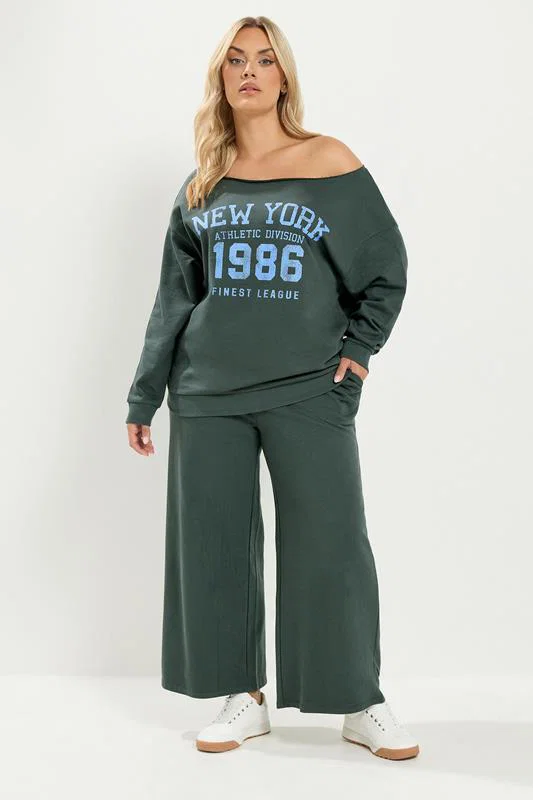 Grey Set 'New York' Off Shoulder Sweatshirt & Jogger detail 1