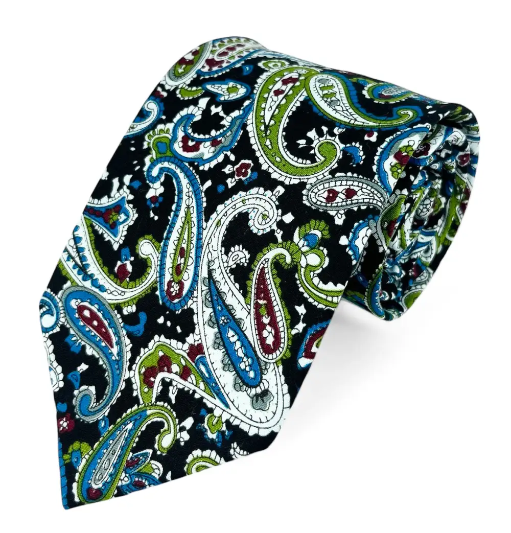 Modern Cotton Paisley Men's Necktie With Pocket Square