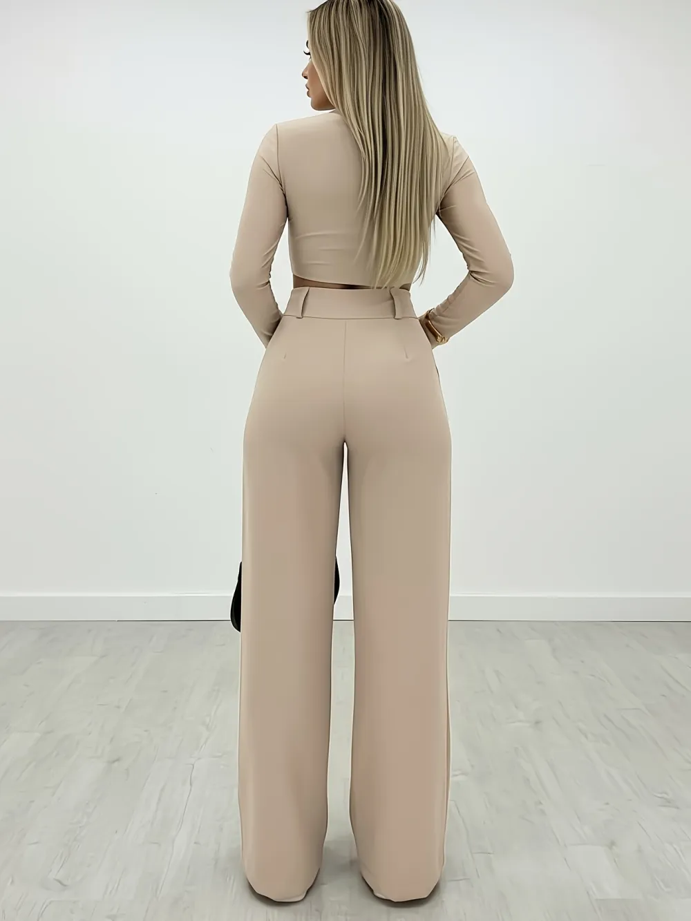 Women's Wide-Leg Pants with Double Button Front Office Trousers